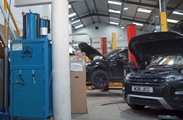 blue baler in workshop at jaguar land rover ribblesdale