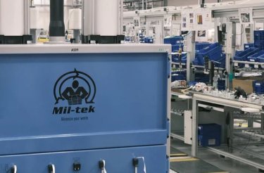 Close-up of a blue baler at ABB Frosinone in Italy