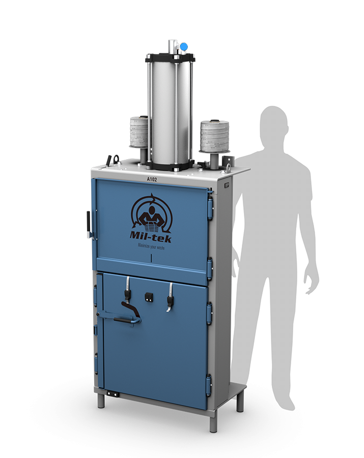 A102-2026-us-edition-Blue-Cardboard-and-Plastic-baler-Mil-tek