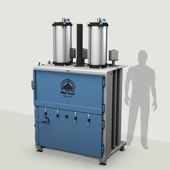 A509-2026-us-edition-cardboard-press-plastic-press-blue-machine-gray-background-with-shadow